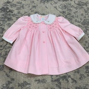 Girls Pink Vintage Dress with Ruching, Size 6-9M